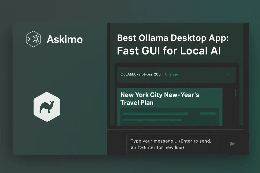 Askimo Ollama desktop GUI showing local AI chat with Llama 3 model on macOS